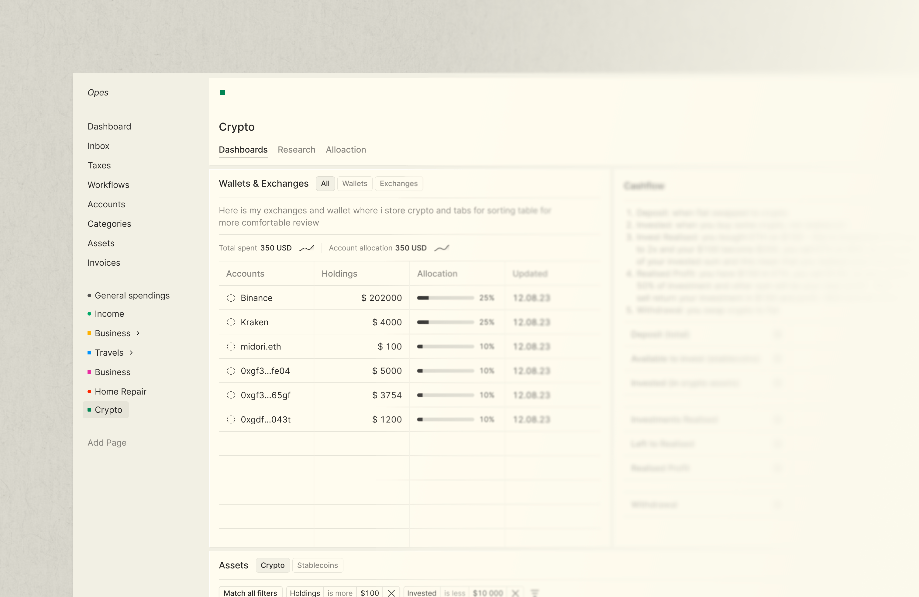 Opes finance tracker Terminal UI